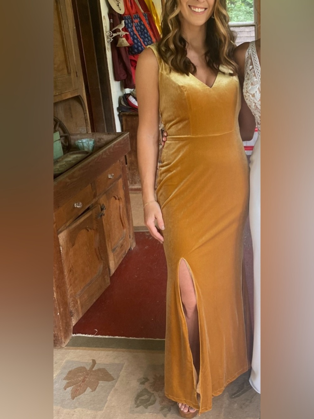 Revelry Velvet V-Neck Maxi Dress in Mustard Gold